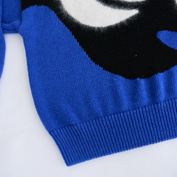 Vintage Franco  Valeru Blue Cream Black Knit Crew Neck Sweater Size Small - Picture 7 of 11